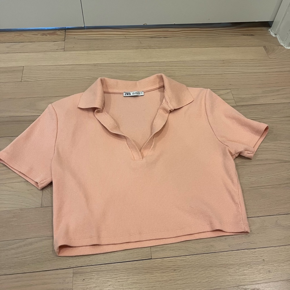 Zara coral pink cropped colored tee, ribbed